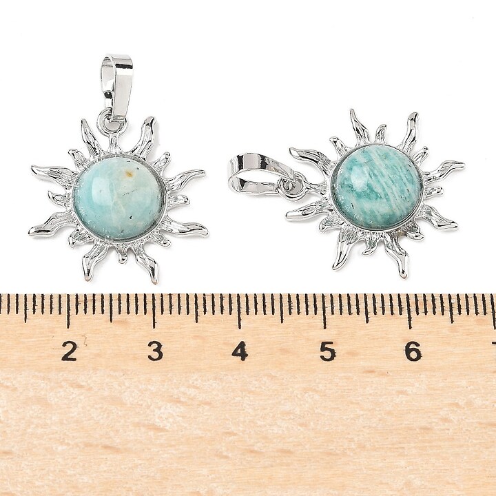Pandantiv soare cu amazonite, in montura argintiu inchis, 23x22mm