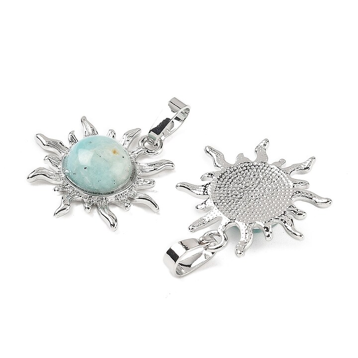 Pandantiv soare cu amazonite, in montura argintiu inchis, 23x22mm