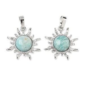 Pandantiv soare cu amazonite, in montura argintiu inchis, 23x22mm