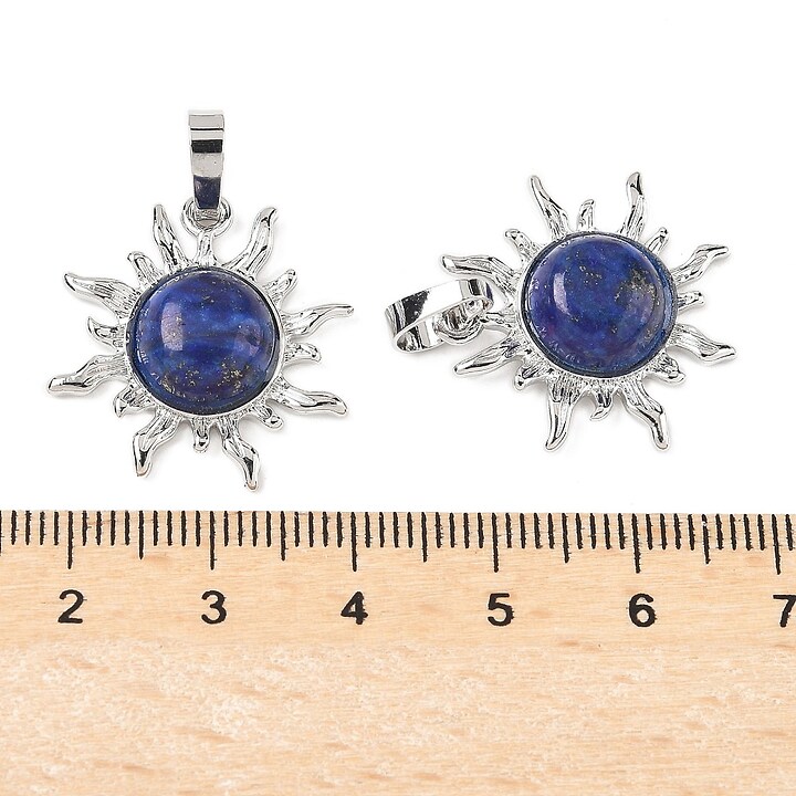 Pandantiv soare cu lapis lazuli, in montura argintiu inchis, 23x22mm