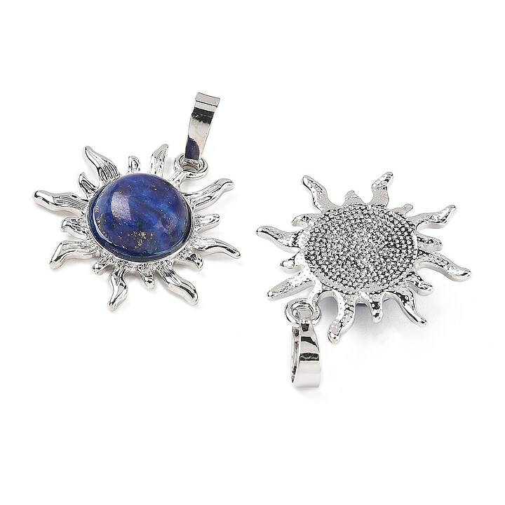 Pandantiv soare cu lapis lazuli, in montura argintiu inchis, 23x22mm