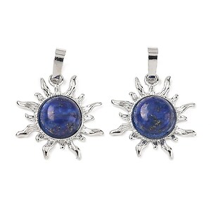 Pandantiv soare cu lapis lazuli, in montura argintiu inchis, 23x22mm