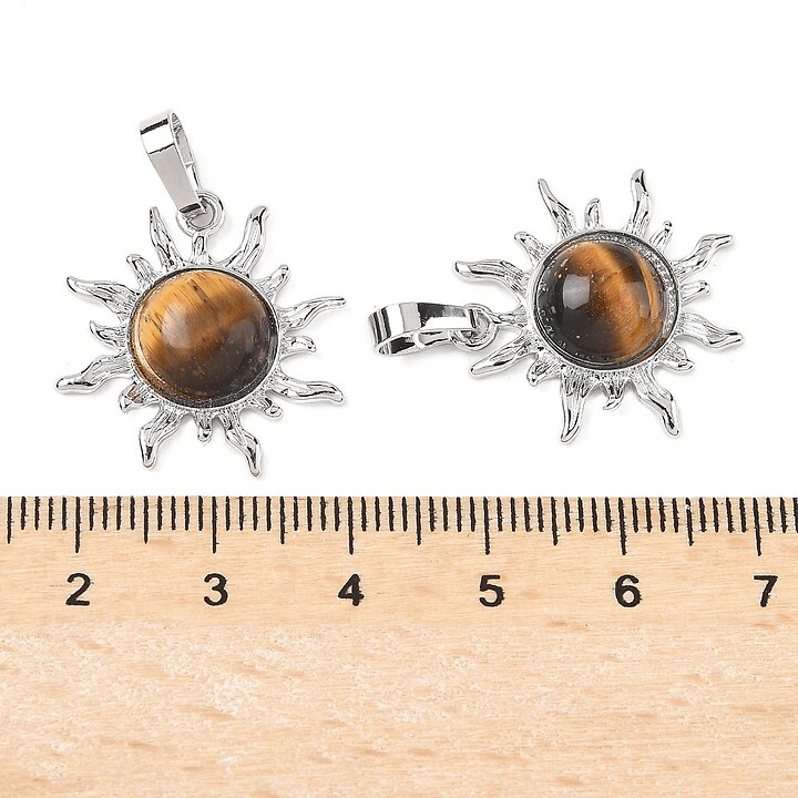 Pandantiv soare cu ochi de tigru, in montura argintiu inchis, 23x22mm