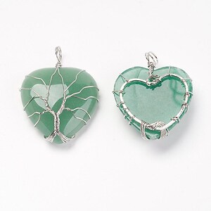 Pandantiv inima copacul vietii aventurin verde, in montura argintiu inchis, 40x30mm