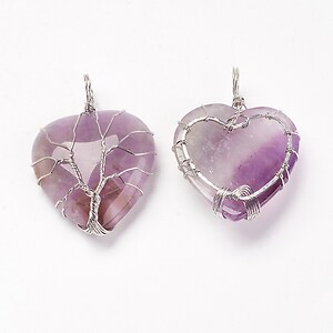 Pandantiv inima copacul vietii ametist, in montura argintiu inchis, 40x30mm