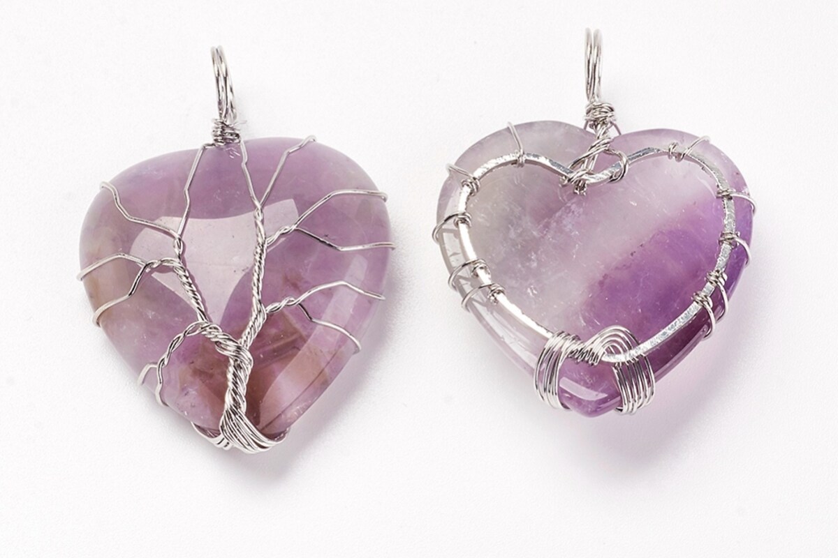 Pandantiv inima copacul vietii ametist, in montura argintiu inchis, 40x30mm