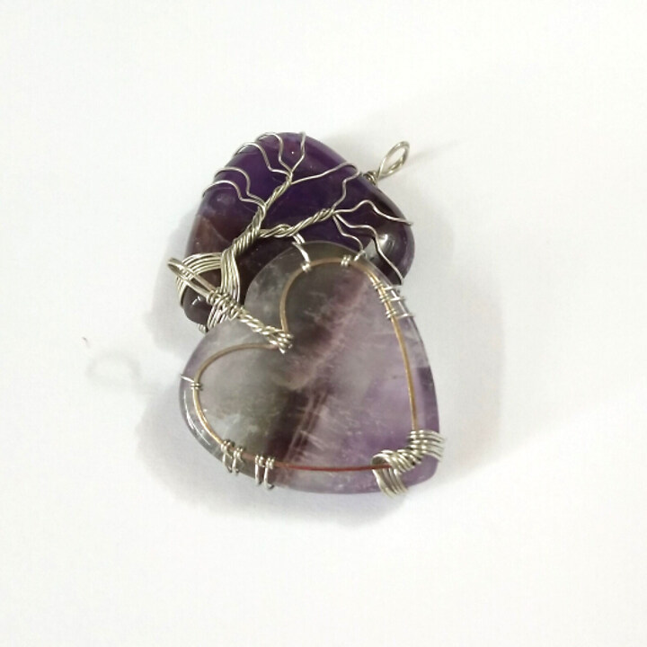 Pandantiv inima copacul vietii ametist, in montura argintiu inchis, 40x30mm