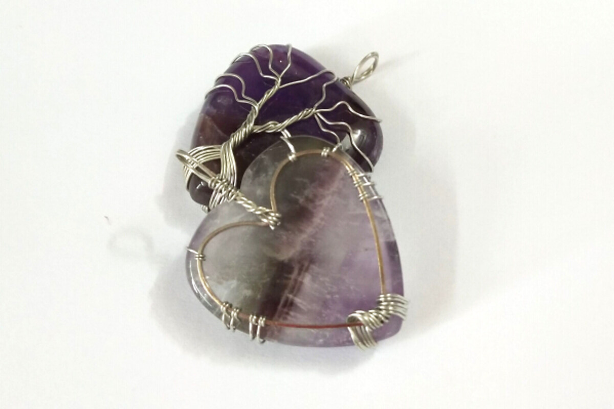 Pandantiv inima copacul vietii ametist, in montura argintiu inchis, 40x30mm