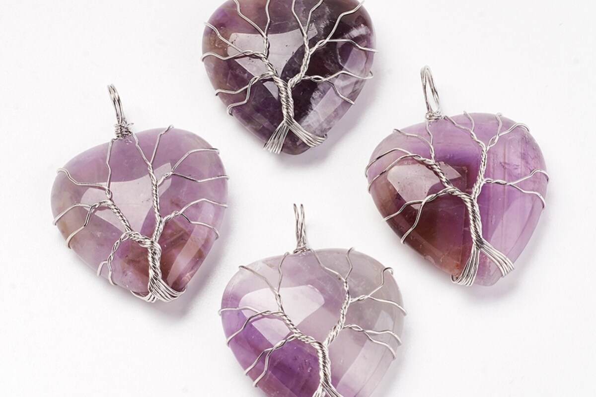 Pandantiv inima copacul vietii ametist, in montura argintiu inchis, 40x30mm