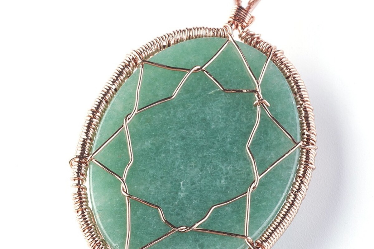 Pandantiv oval copacul vietii aventurin verde, in montura rose gold, 58x36mm