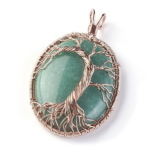 Pandantiv oval copacul vietii aventurin verde, in montura rose gold, 58x36mm