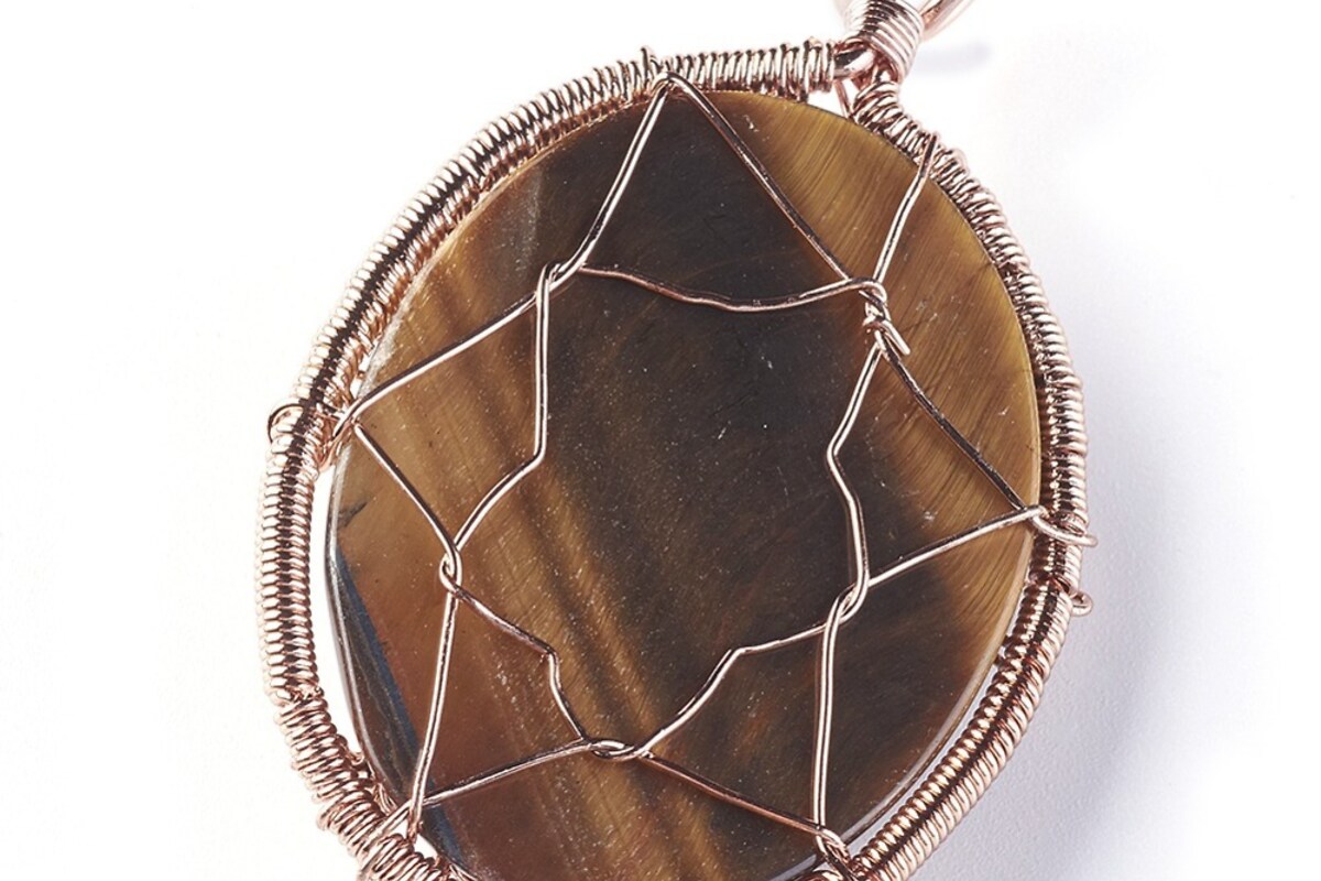 Pandantiv oval copacul vietii ochi de tigru, in montura rose gold, 58x36mm