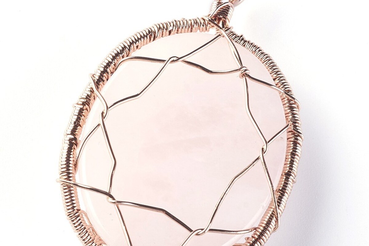 Pandantiv oval copacul vietii cuart roz, in montura rose gold, 58x36mm