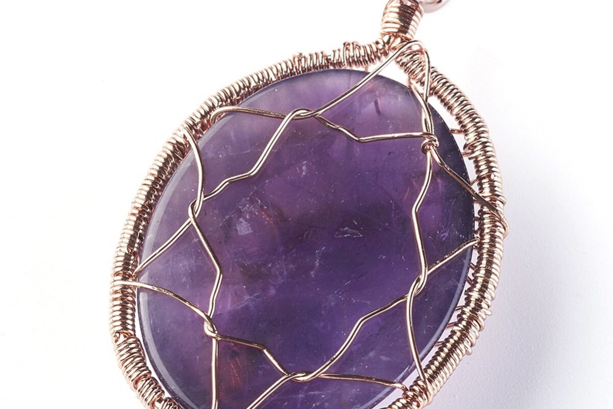 Pandantiv oval copacul vietii ametist, in montura rose gold, 58x36mm