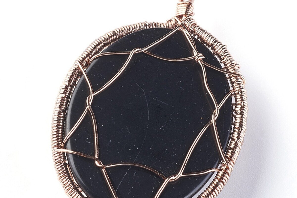 Pandantiv oval copacul vietii obsidian, in montura rose gold, 58x36mm