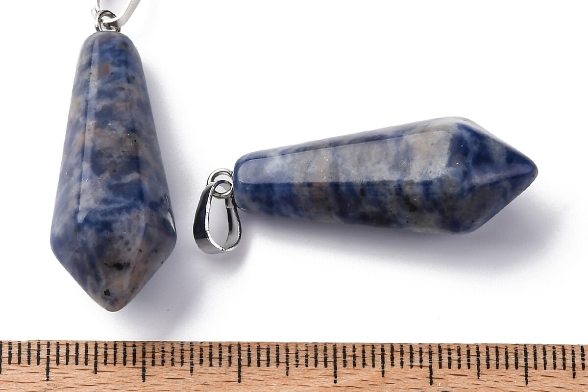 Pandantiv glont sodalit, cu agatatoare argintiu inchis, 36x14mm