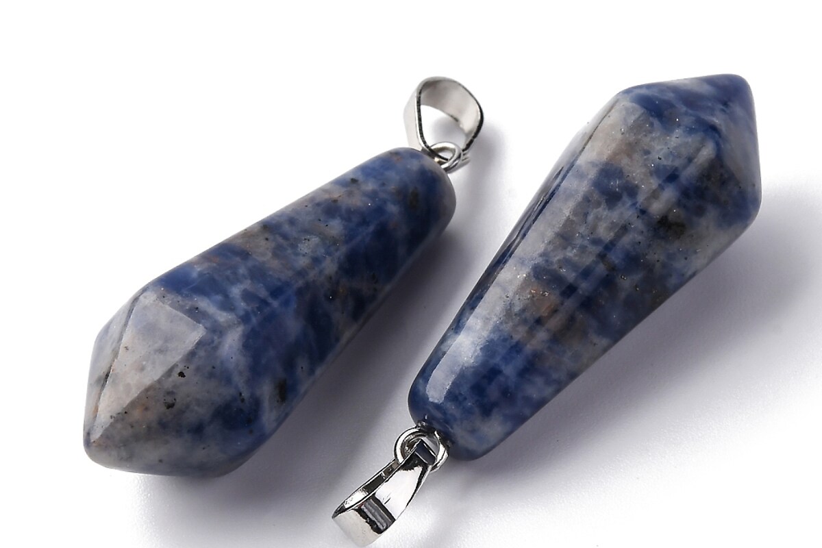 Pandantiv glont sodalit, cu agatatoare argintiu inchis, 36x14mm