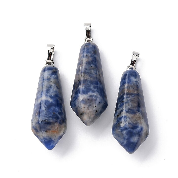 Pandantiv glont sodalit, cu agatatoare argintiu inchis, 36x14mm