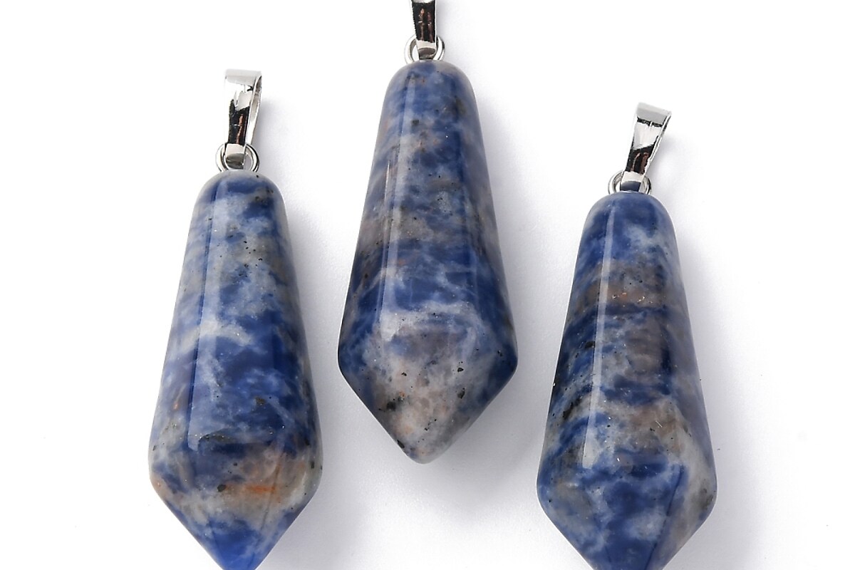 Pandantiv glont sodalit, cu agatatoare argintiu inchis, 36x14mm