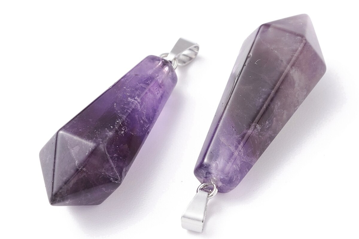 Pandantiv glont ametist, cu agatatoare argintiu inchis, 36x14mm