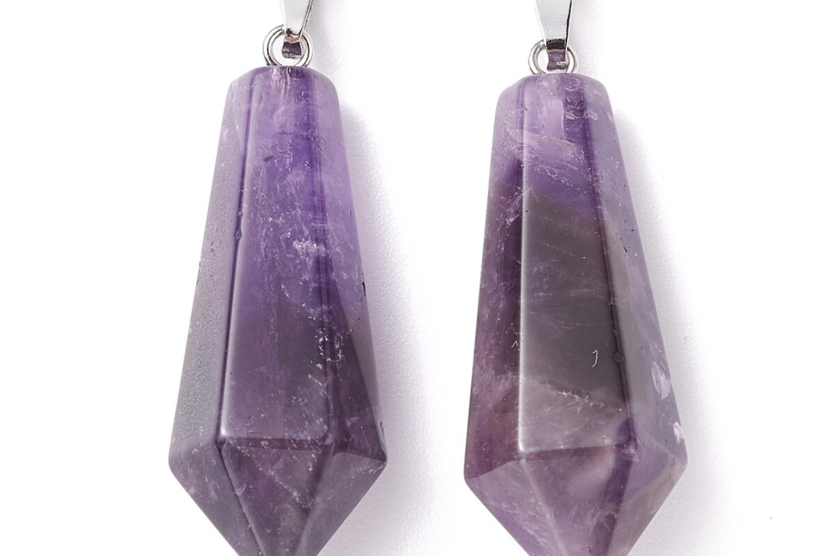 Pandantiv glont ametist, cu agatatoare argintiu inchis, 36x14mm