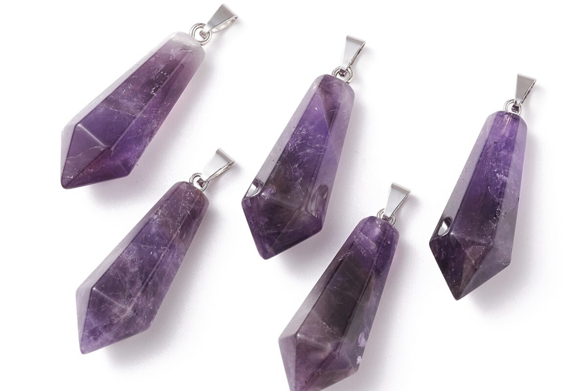 Pandantiv glont ametist, cu agatatoare argintiu inchis, 36x14mm