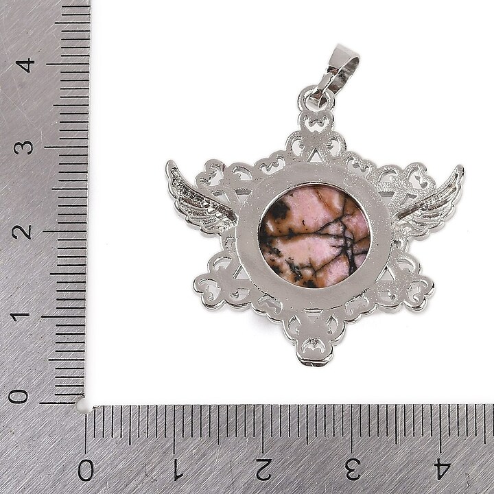 Pandantiv stea rodonit, cu agatatoare argintiu inchis, 35x34mm