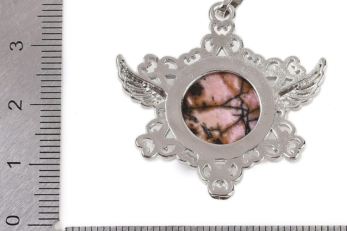 Pandantiv stea rodonit, cu agatatoare argintiu inchis, 35x34mm