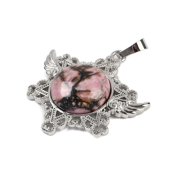 Pandantiv stea rodonit, cu agatatoare argintiu inchis, 35x34mm