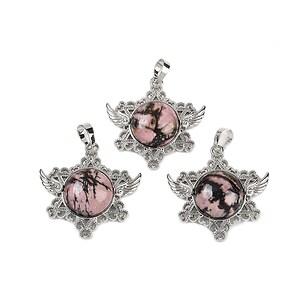 Pandantiv stea rodonit, cu agatatoare argintiu inchis, 35x34mm