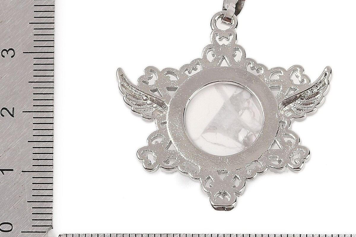 Pandantiv stea howlit alb, cu agatatoare argintiu inchis, 35x34mm