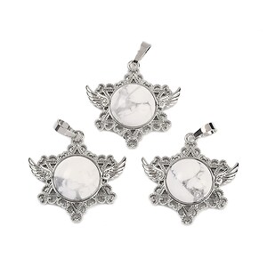 Pandantiv stea howlit alb, cu agatatoare argintiu inchis, 35x34mm