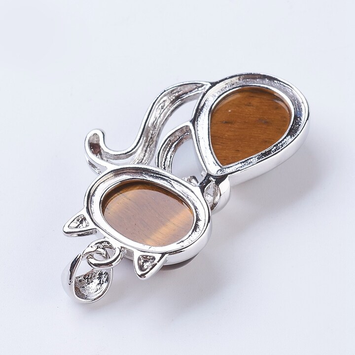 Pandantiv pisica cu ochi de tigru, cu agatatoare argintiu inchis, 45x27mm