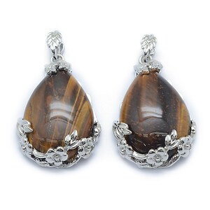 Pandantiv lacrima ochi de tigru, cu agatatoare argintiu inchis, 40,5x28mm