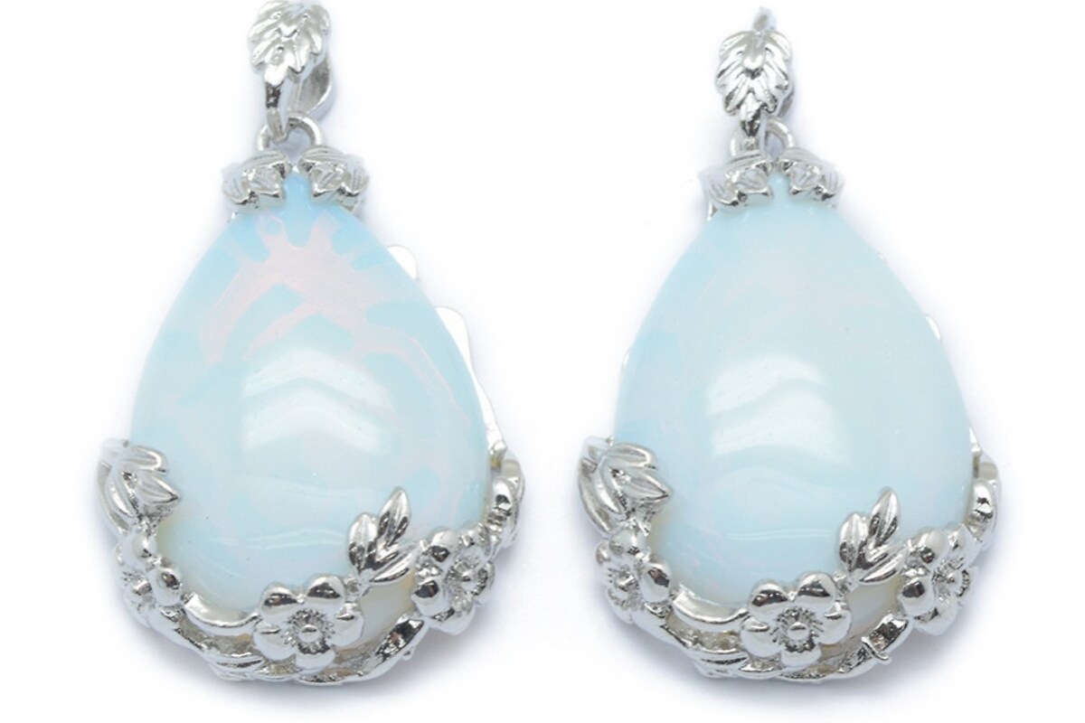 Pandantiv lacrima opalit, cu agatatoare argintiu inchis, 40,5x28mm