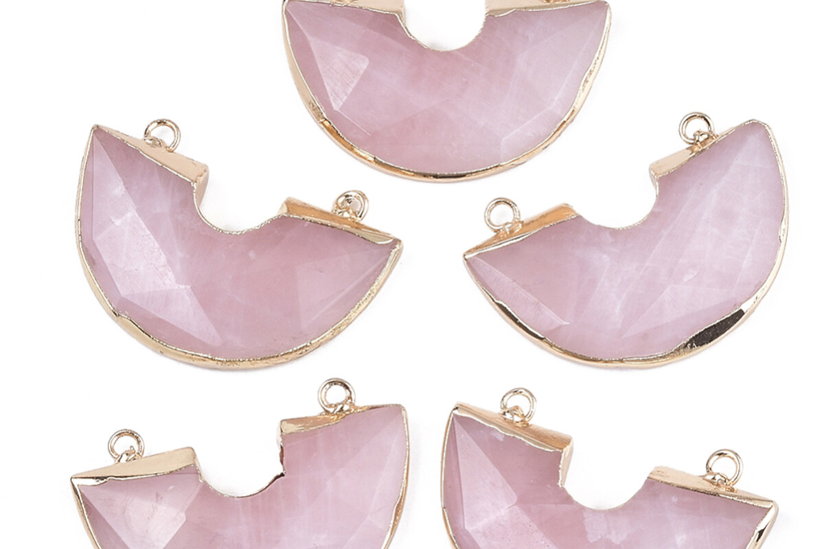 Pandantiv semicerc cuart roz, cu agatatoare aurie, 28x41mm