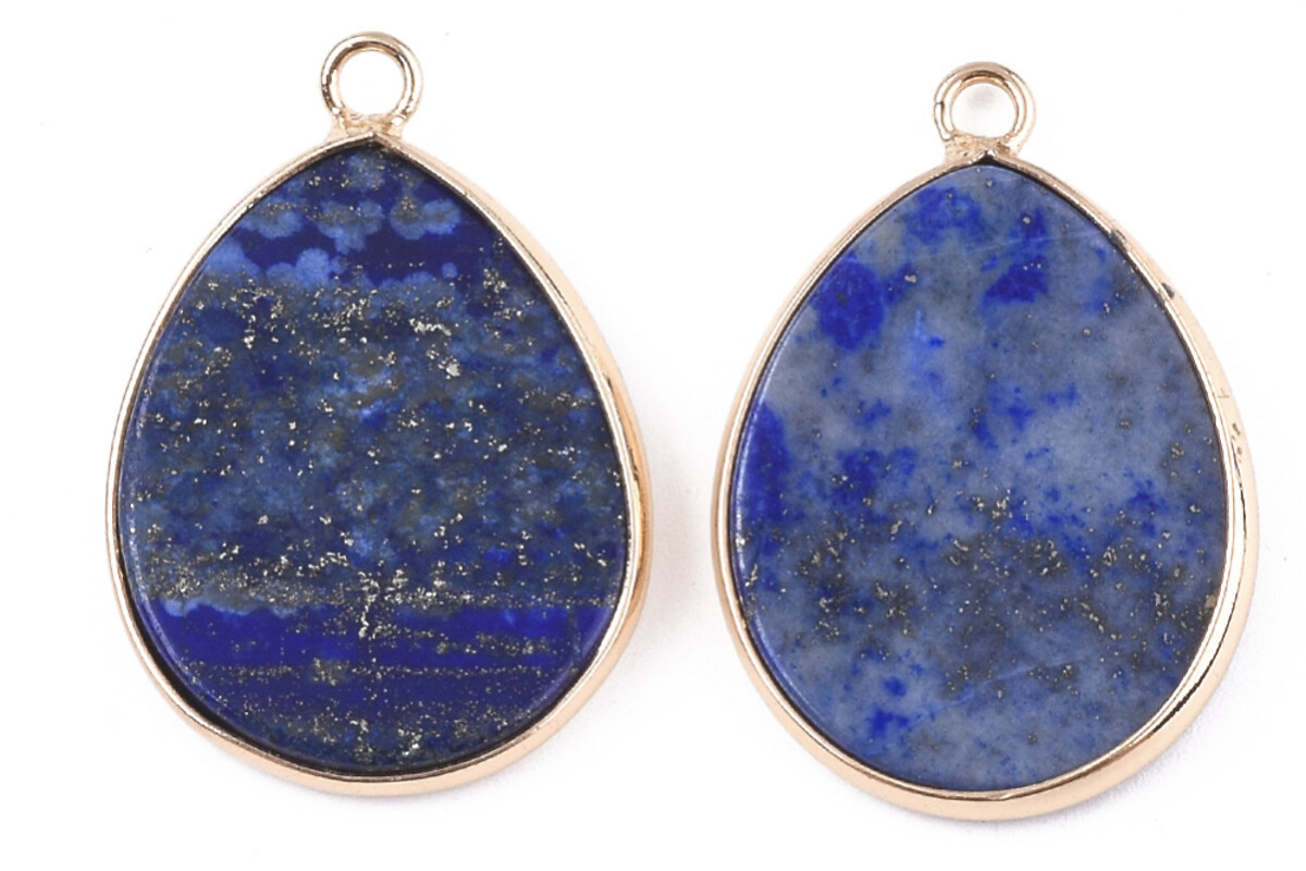 Pandantiv lacrima lapis lazuli, cu agatatoare aurie, 30x22mm