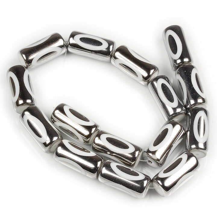 Sirag margele de sticla tubulare electroplacate 20x10mm - argintiu