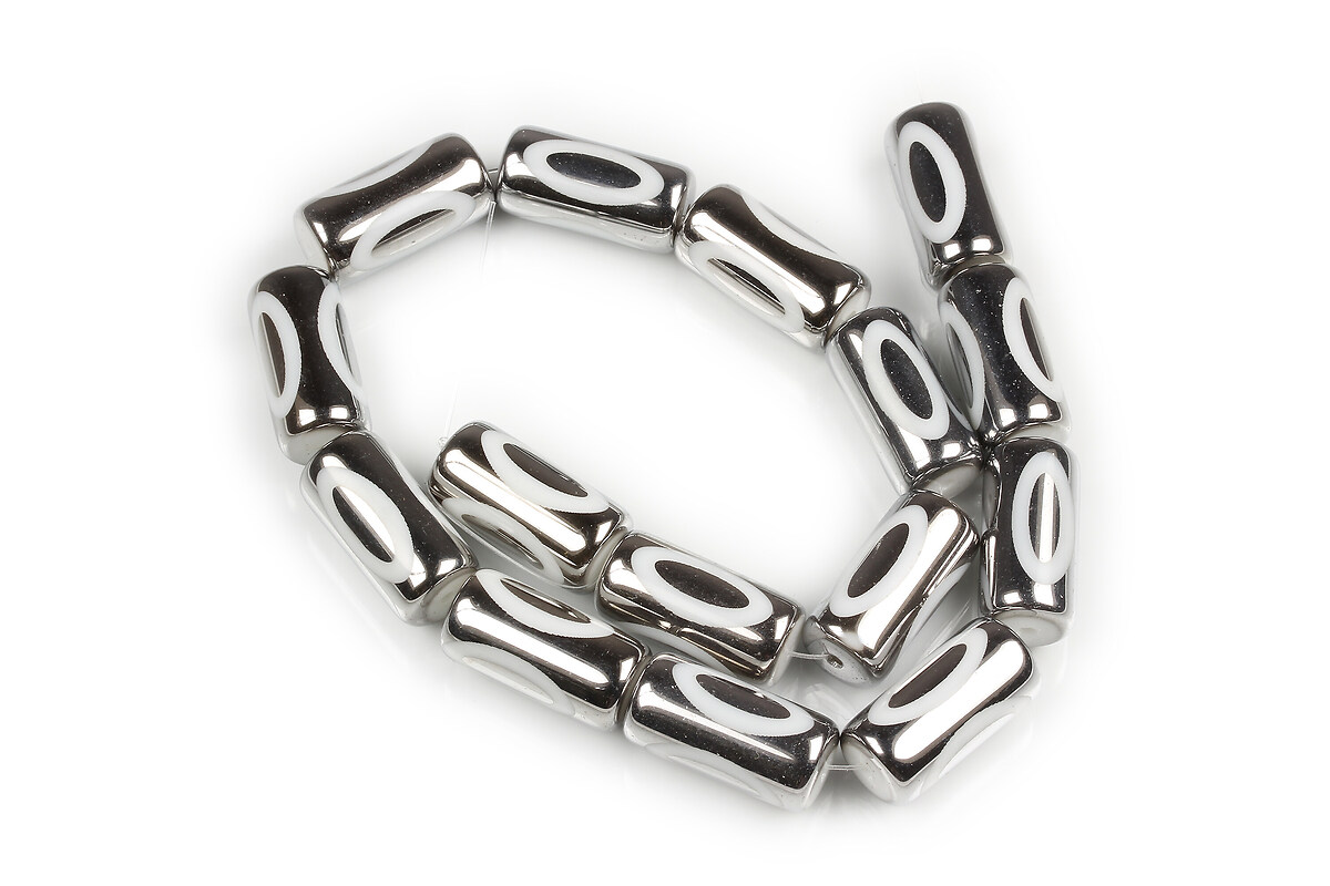 Sirag margele de sticla tubulare electroplacate 20x10mm - argintiu