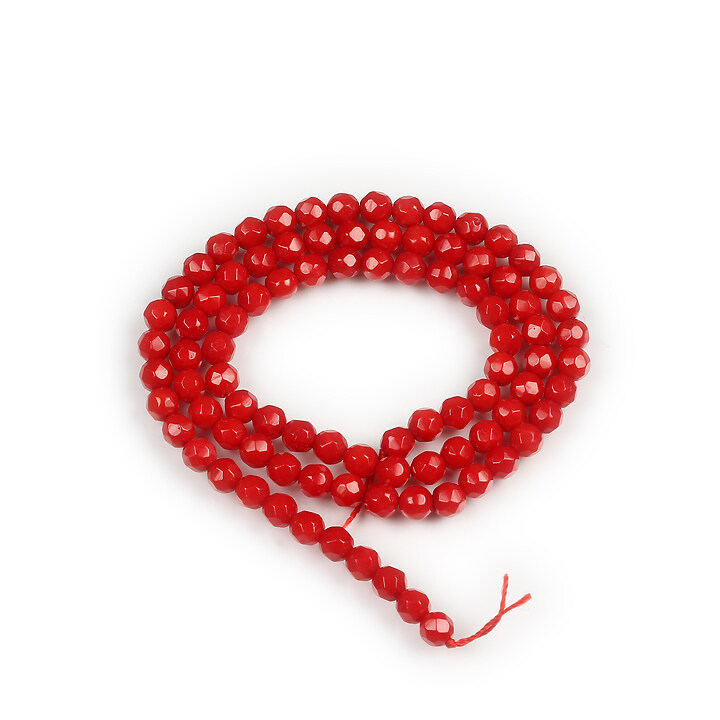 Margele coral rosu sfere fatetate 4mm (sirag)