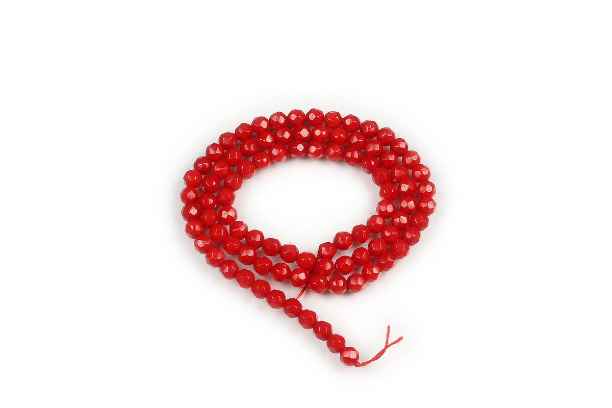 Margele coral rosu sfere fatetate 4mm (sirag)