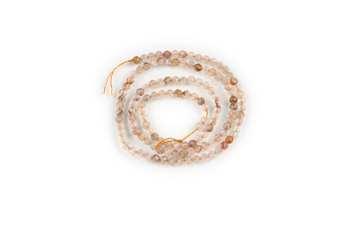 Margele cuart rutilat sfere fatetate 3mm (sirag)