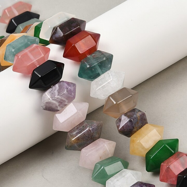 Margele pietre semipretioase mix rondele mari fatetate 11x20mm (sirag scurt)