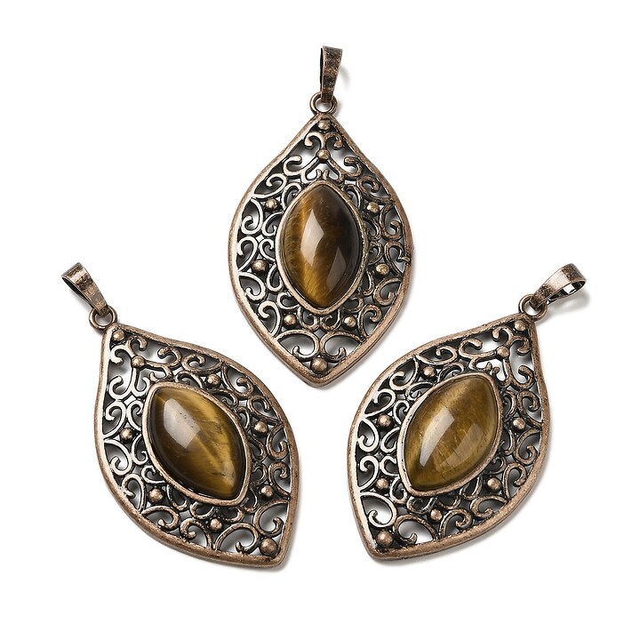 Pandantiv ochi de tigru in montura cupru lacrima 48x28x7,5mm