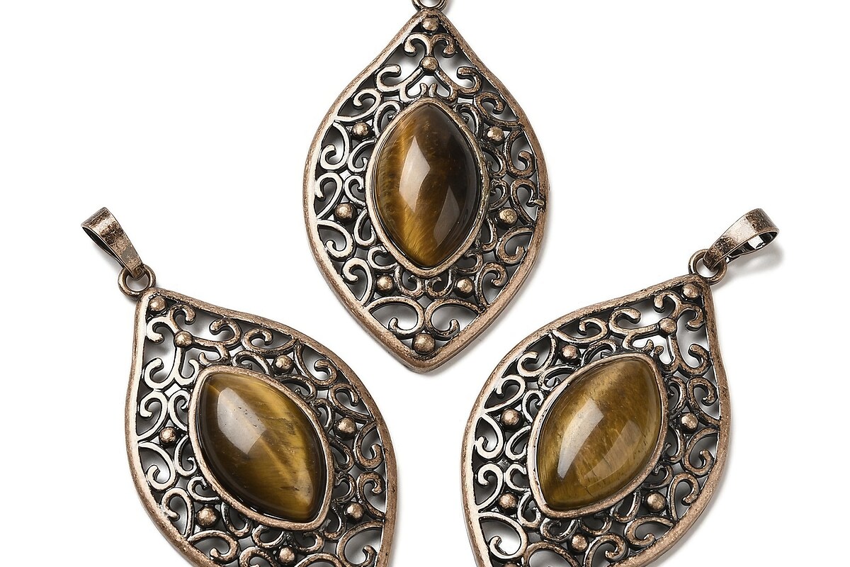 Pandantiv ochi de tigru in montura cupru lacrima 48x28x7,5mm