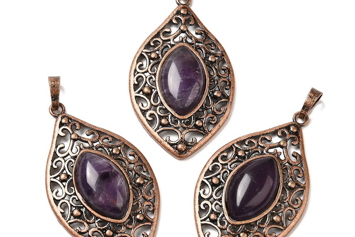 Pandantiv ametist in montura cupru lacrima 48x28x7,5mm