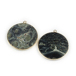 Pandantiv kambaba Jasper cu agatatoare aurie 33x31mm