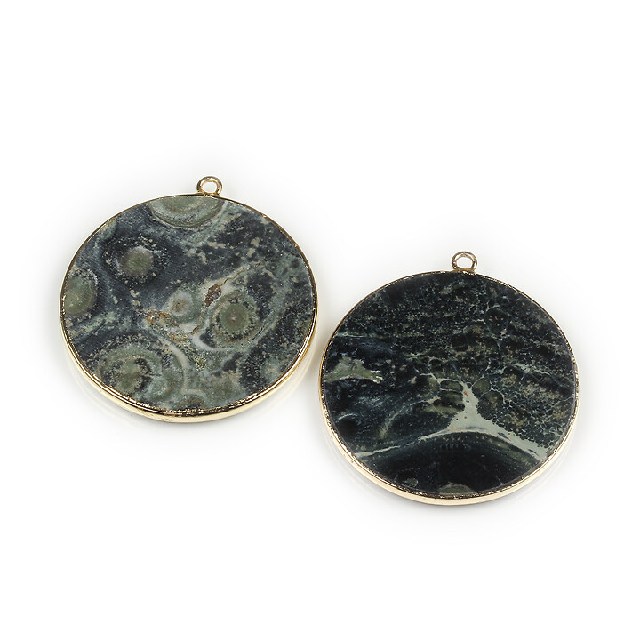 Pandantiv kambaba Jasper cu agatatoare aurie 33x31mm