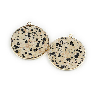 Pandantiv jasp dalmatian cu agatatoare aurie 33x31mm