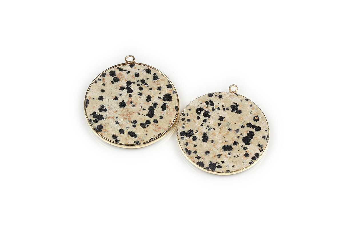Pandantiv jasp dalmatian cu agatatoare aurie 33x31mm